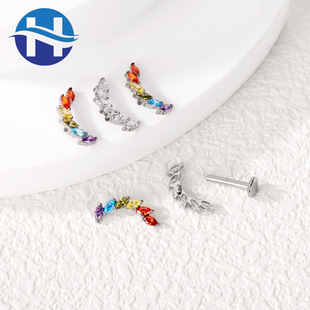 Titanium alloy earrings inlaid with six horse eye zircon flashing earrings lip nail piercing accessories accessories cross-border popular lip