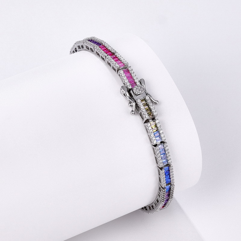 Nuevo estilo transfronterizo de lujo ligero de una sola fila de color brillante pulsera de circonio femenino S925 con incrustaciones de plata colorida joyería del tesoro de color arco iris estilo europeo y americano