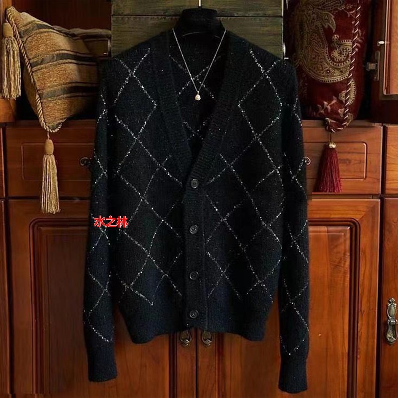 가디건 | 여성 가을, 겨울 새로운 스타일의 루즈하고 다재다능한 스웨터를 위한 반짝이는 블랙 다이아몬드 니트 스웨터 탑
