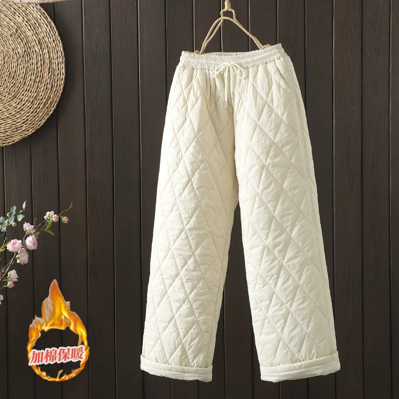 Зимние брюки с пухом, оверсайз, прилегающие, свободного прямого кроя, эластичный пояс