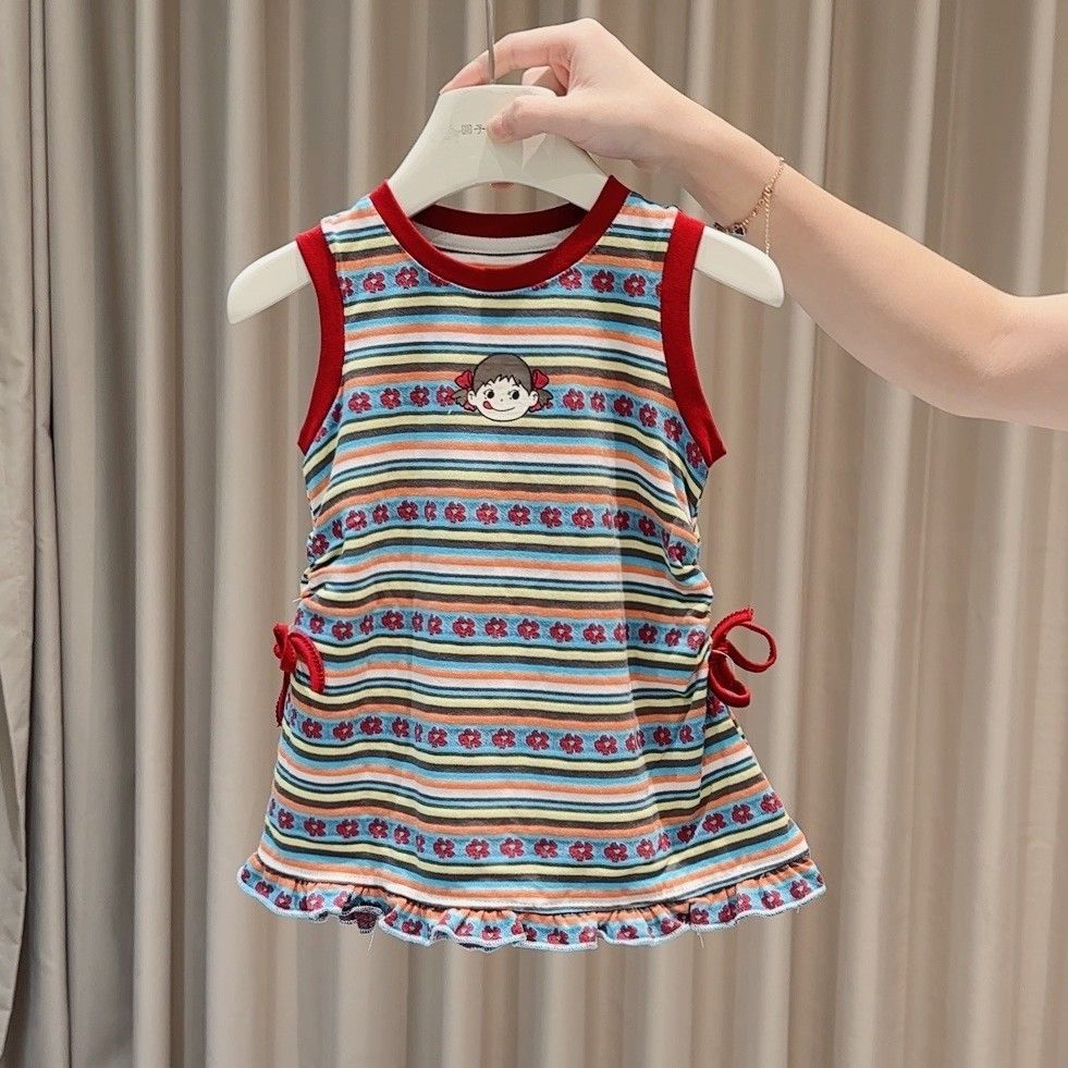 Girls Baby Vest Dress 2025 Summer Cartoon Bow Fashionable and Cute Leopard Print Dress Factory Direct Sale