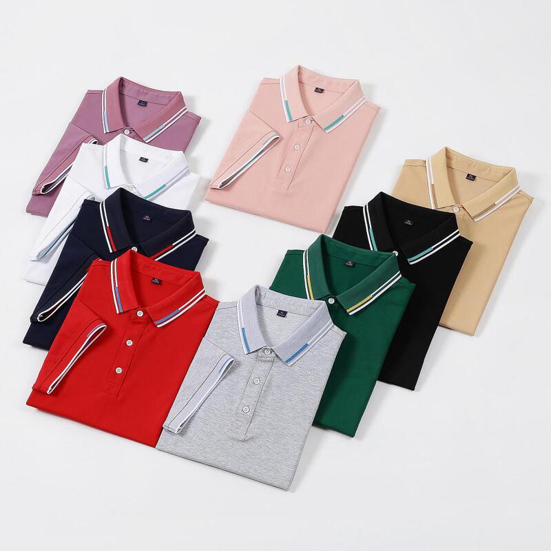 40-count mercerized cotton pique collar summer short-sleeve unisex polo shirt for leaders and bosses, with printed logo, workwear for summer 40-count mercerized cotton pique collar summer short-sleeve unisex polo shirt for leaders and bosses, with printed logo, workwear for summer