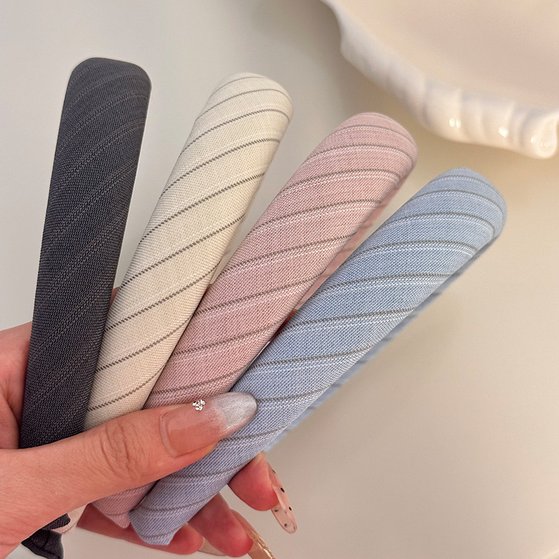 Korean Style New High Crown Simple Striped Fabric Sponge Headband Versatile Fashion Outdoor Hair Accessory Hair Clip for Women