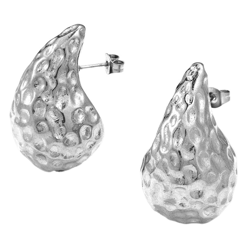 Diseño de gama alta sentido 18K oro Acero inoxidable gota de agua patrón martillo hueso de la oreja ins moda femenina pendientes geométricos europeos y americanos a juego