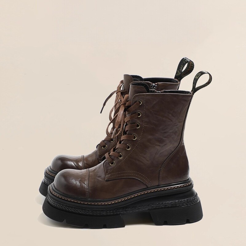 Super Cool 7cm Height-Increasing Thick-Soled Martin Boots for Women, 2025 New Autumn Style, Distressed Motorcycle Style, Stylish Street Fashion Short Boots