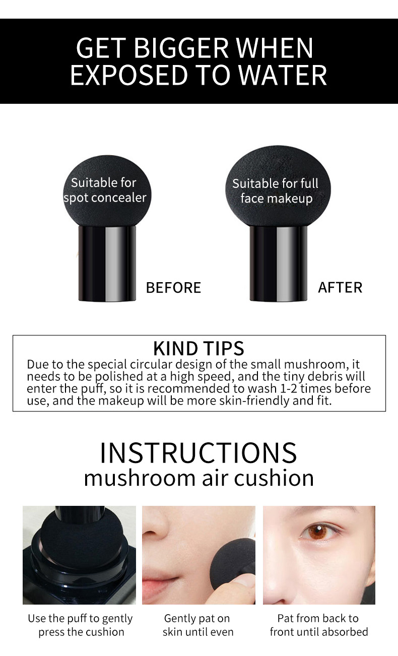 VIBELY Concealer Moisturizing Mushroom Head Cushion Beauty Cream Long-lasting, Oil-Control and Non-caking bb Cream Setting Powder Compact undefined