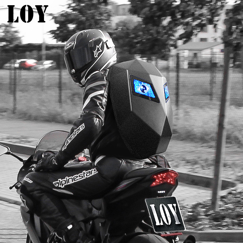 Iron Man motocicleta mochila Bluetooth LED luminoso casco de la motocicleta cáscara dura impermeable ojo luminoso bolsa