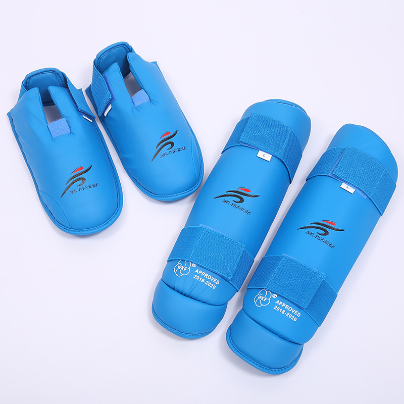 Karate pierna guardia con empeñe boxeo Sanda casco guantes adultos niños entrenamiento Shin guardia pierna guardia