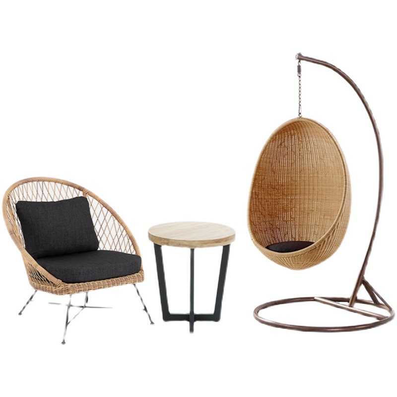 Muebles de exterior nórdicos, balcón, sofá de ratán individual, patio al aire libre, silla de ratán, mesa y silla impermeables, B & B