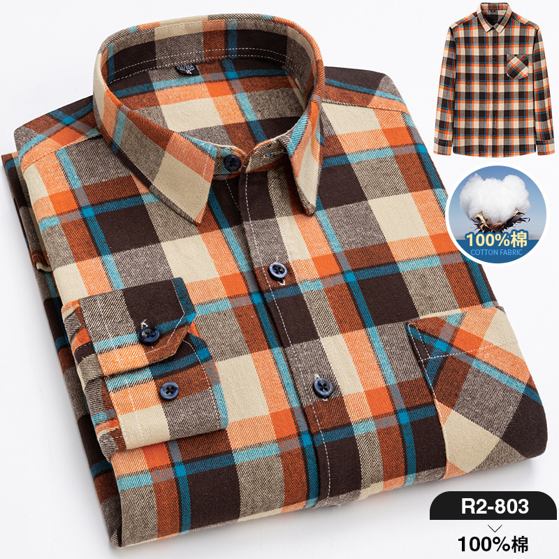2024 nuevo Algodón puro cepillado camisa de manga larga a cuadros de los hombres de estilo coreano transpirable camisa de moda casual en stock ropa de hombre
