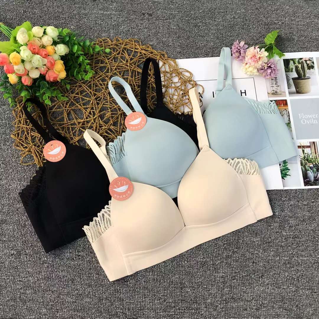 Color mezclado ropa interior caliente brillante encaje borde sujetador push up transpirable ajustable dos pecho sujetador