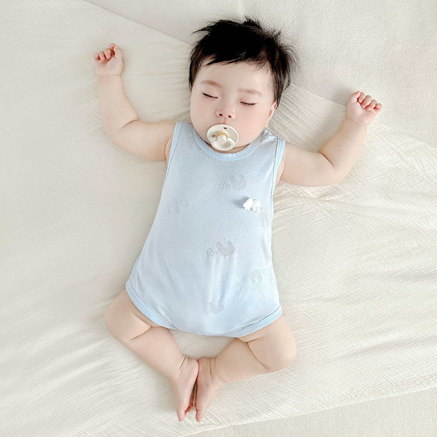 Ropa de bebé de una pieza, ropa de verano para recién nacidos, ropa de verano delgada para niños pequeños, chaleco sin mangas, mamela triangular, bolsa de bebé