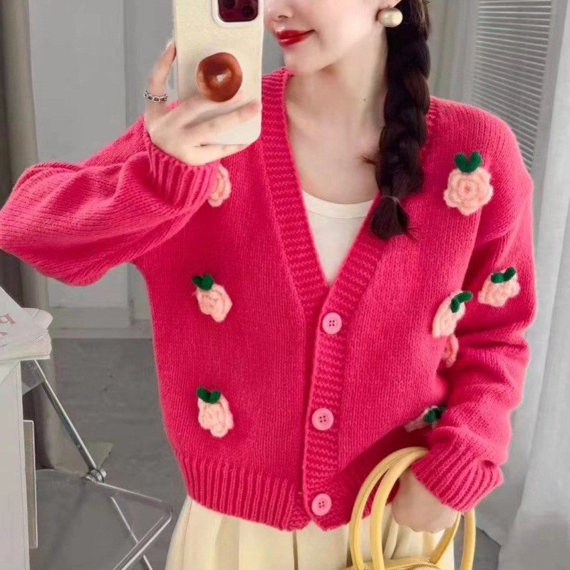 Correo romántico flor tridimensional cardigan de punto otoño y invierno nuevo estilo retro estilo estilo exterior suéter exterior abrigo mujer image 12