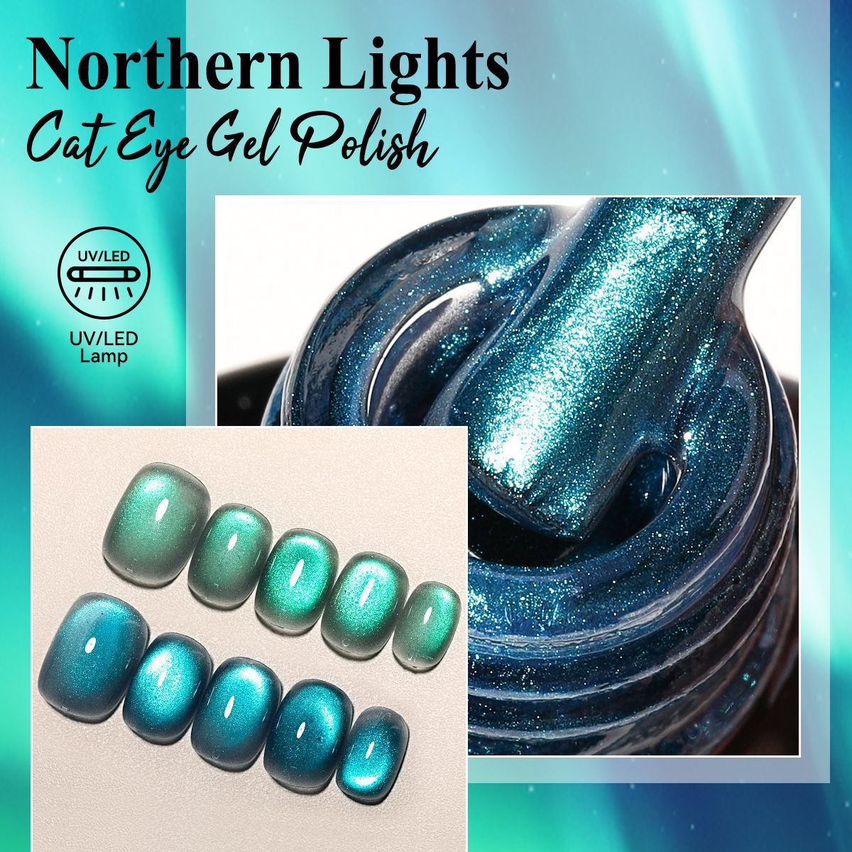Esmalte Gel Ojo de Gato Aurora Boreal Impermeable para Manicura
