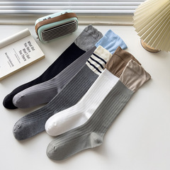 拼接黑灰色假兩件雙色堆堆襪子學院風甜美少女棉質無骨小腿襪