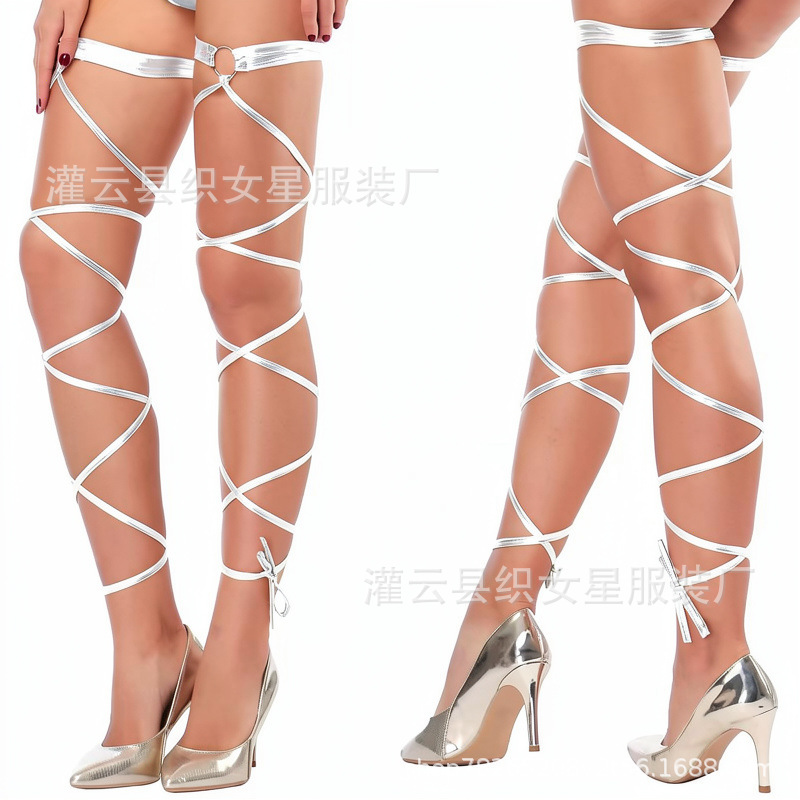 Sexy Garter Belt with Long Straps and Leg Rings, Fluorescent Green, 2-Piece Set — detail image 5