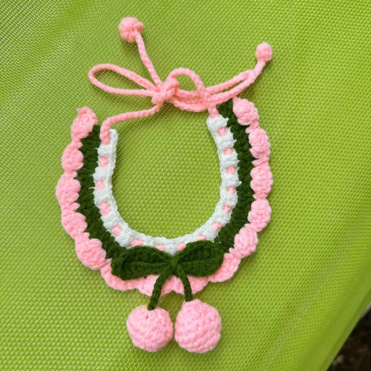Шерстяные вязаные аксессуары для питомцев с вишневым принтом, милый плюшевый котенок, ручной работы вязаный ошейник для кошек и собак