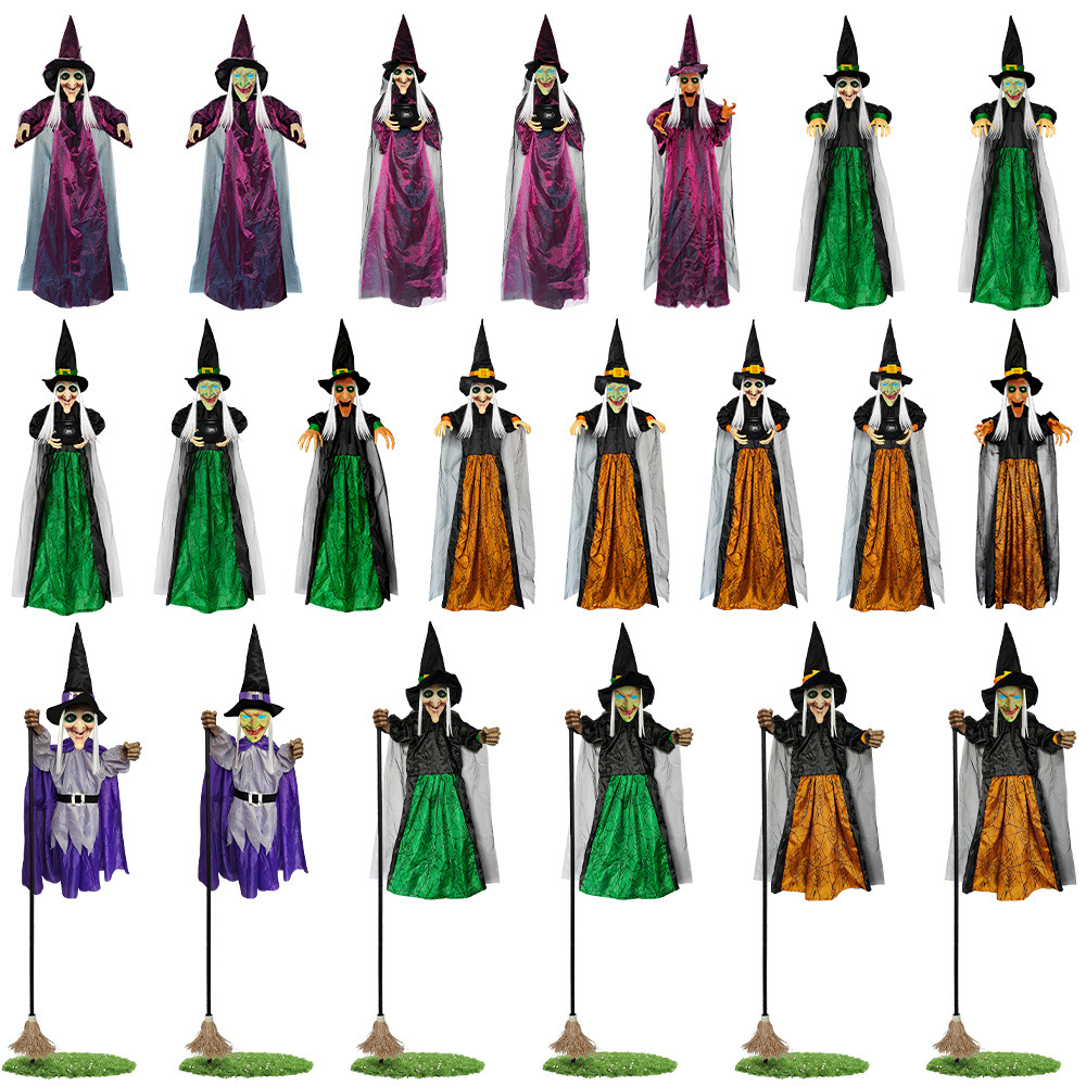 Serie de brujas activadas por voz, brillantes, que gritan, para escape room, terror, fantasma colgante, bruja, accesorios para casa embrujada de Halloween