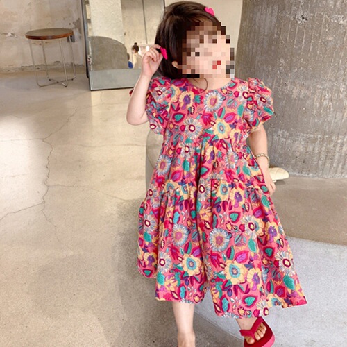 Little Girls' Skirts Peacock Flower Multicolor Dress Short Sleeve Princess Dress 24 Summer New Overseas Trade Children's Apparel Dropshipping 3-8 Years Old