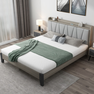 Solid wood bed modern simple 1.5 m household master bedroom double economical 1.8 bed frame rental room single soft bed