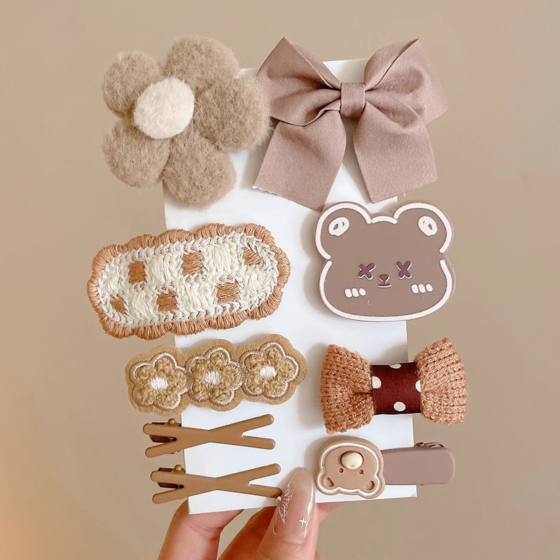 Cute clip de dibujos animados clip de borde conjunto frente cejas clip de cabello para chicas clip de BB otoño invierno de alta sensibilidad adornamiento de cabello tocado