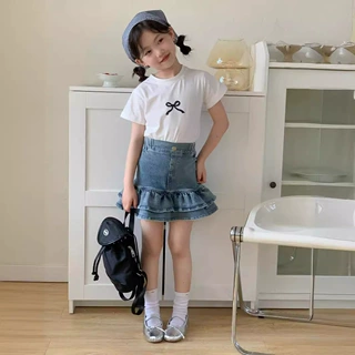 韩版童装2024夏款女童牛仔短裙中大童女宝花苞裙儿童紧身半身裙