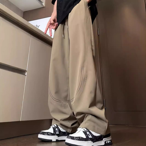 Slim Fit Loose Straight Leg Pants for Men - Cold Sensation Ice Silk Pants, Suitable for Spring, Summer, Autumn, and Winter - Thin and Casual Streetwear Brand Large Size Wide Leg Straight Pants