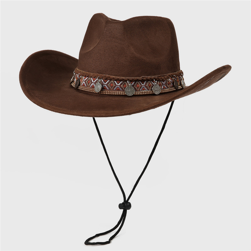 Western Cowboy Hat Summer American Retro Large Brim Sun Protection Hat Outdoor Hiking Mountaineering Hat Jazz Hat