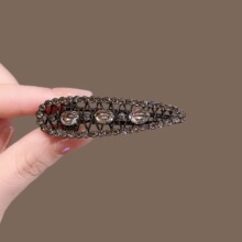 精致简约黑色水钻发夹女侧边刘海夹前额碎发卡新款水滴鸭嘴夹发饰