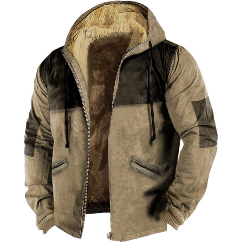 Europa y América transfronteriza multicolor color sólido impresión 3D Impresión digital suéter con capucha forro marrón Chaqueta de algodón acolchado