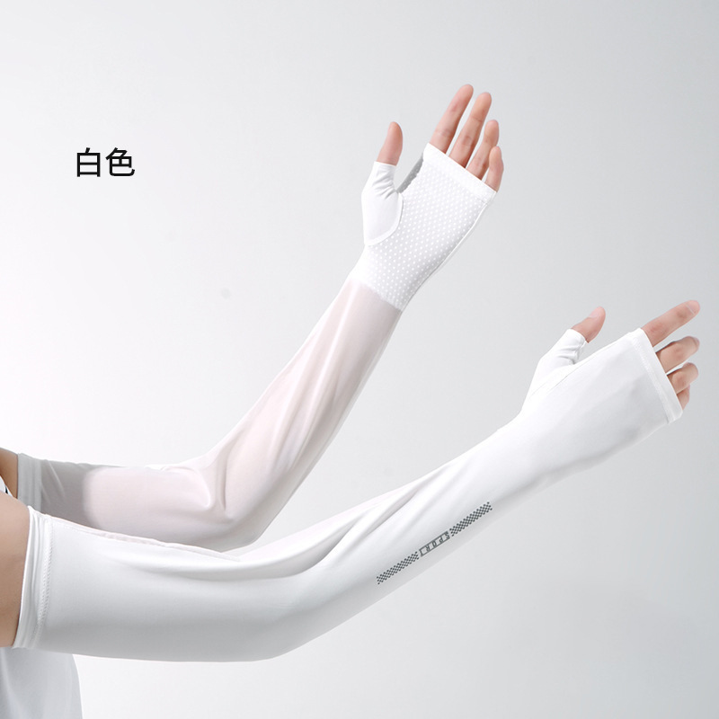 Sleeva de hielo solar para mujeres de verano medio dedo al aire libre alargado anti-UV secado rápido permeable hielo malla manga de ojos