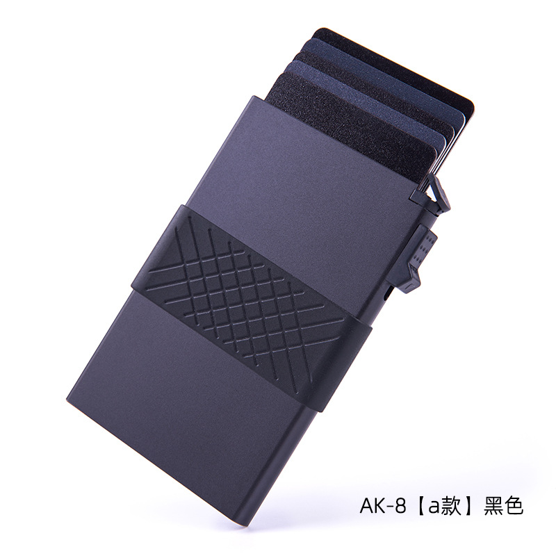 Cruz-frontera nueva caja de tarjeta de aleación de aluminio banda elástica billetera de los hombres de metal RFID anti-magnético titular de la tarjeta automática anti-robo