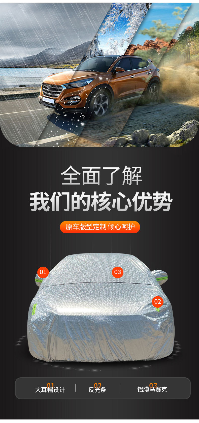 Aluminum Film Car Cover, Full Cover, Moisture-Proof, Sun-Proof, Snow-Proof, Thickened Car Cover, Protective Cover for Sedan with Reflective Strips