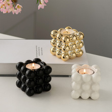 陶瓷金色魔方香薰蜡烛台创意网红家居装饰摆件黑色几何魔方蜡烛灯