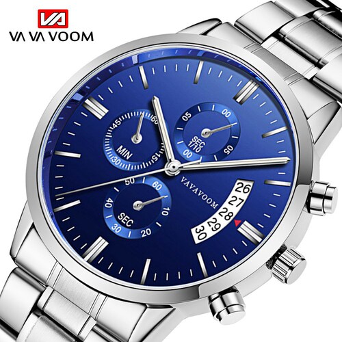 Cross-border Amazon Stainless Steel Band Watch Men's European and American Business Fashion Casual Calendar Quartz Watch Wholesale