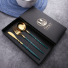 L Cross -border stainless steel knives fork spoon four -piece golden steak knife fork Portuguese tableware Christmas New Year gift box