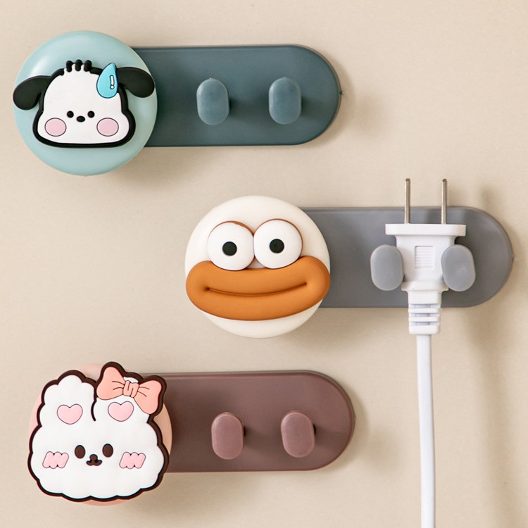 卡通免打孔电源电线插头收纳挂钩厨房墙上粘钩数据理线器固定器