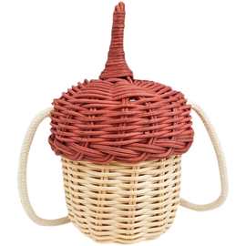 韩版包包儿童斜挎包草编包旅行沙滩包可爱小男女孩拍照松子装饰包