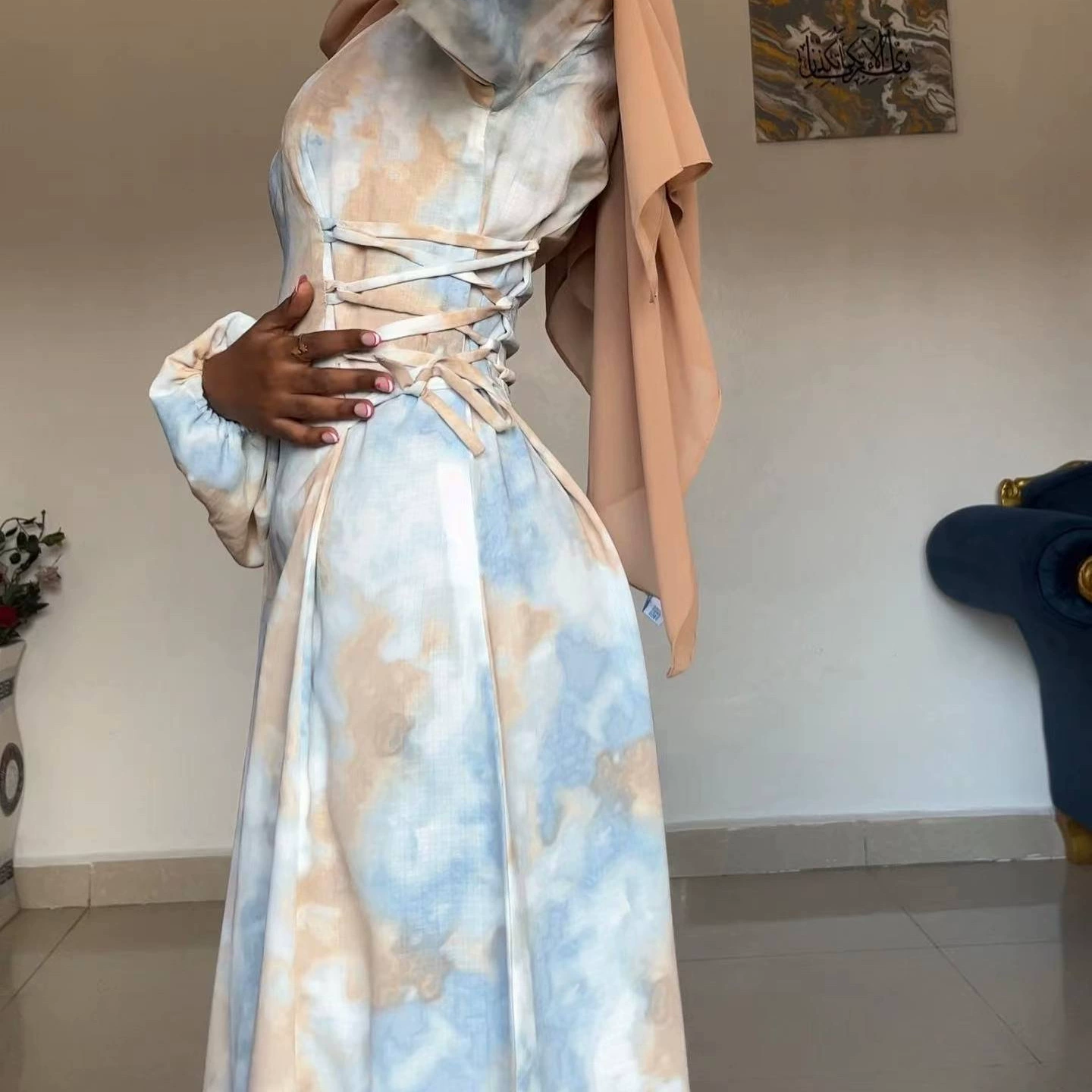 Платье 2024 Loriya Speed Store Европа и США Pure Beauty с принтом, завышенная талия, принт, длинная юбка LR853
