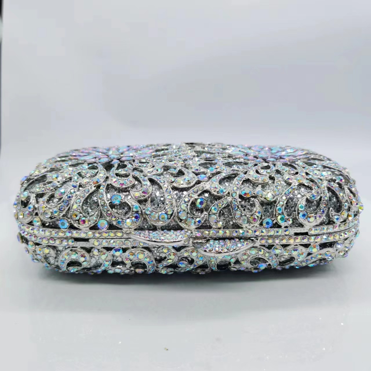 Túi clutch nữ đính kim cương hộp kim loại cứng dự tiệc — màu bạc, màu vàng chi tiết 2