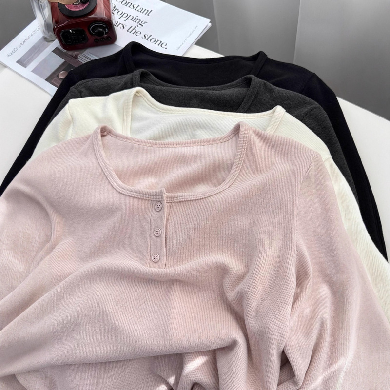 Soft Brushed Acetate Wool Slim Fit U-Neck Long-Sleeved T-Shirt Warm Base Layer Women's Autumn and Winter Inner Wear Can Be Worn Outside the Top Soft Brushed Acetate Wool Slim Fit U-Neck Long-Sleeved T-Shirt Warm Base Layer Women's Autumn and Winter Inner Wear Can Be Worn Outside the Top
