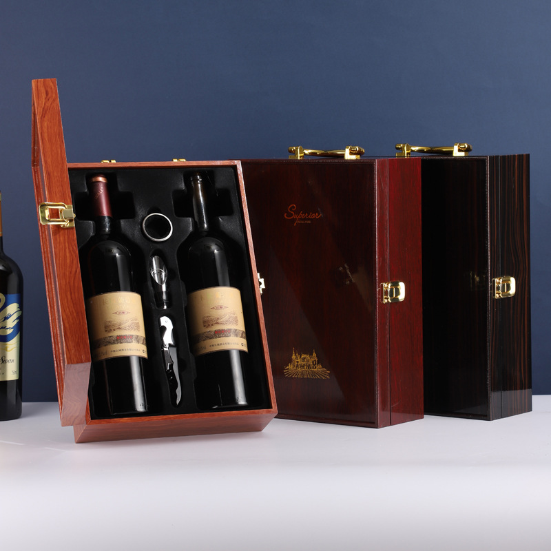 钢琴烤漆双支酒盒红酒木盒2支装 葡萄酒礼盒礼品包装盒子红酒皮盒