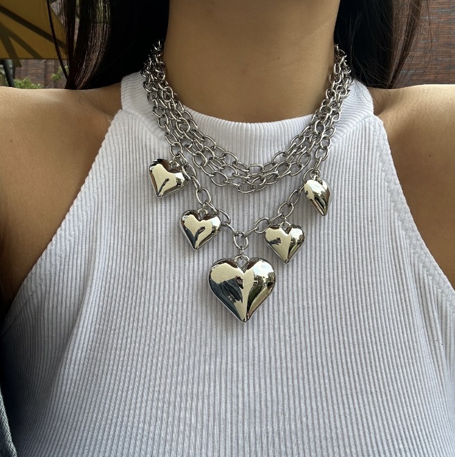 50g Weight CCB Pendant Material Necklace Classification Aluminum Chain Material Paperclip Chain Chain Type 1 Piece Quantity Daily Occasion CCB, Aluminum Material Heart Shape Pattern Women's Gender Plating Design Exaggerated Style Exaggerated Heart Shape CCB Aluminum Paperclip Chain Statement Necklaces Wholesale 6