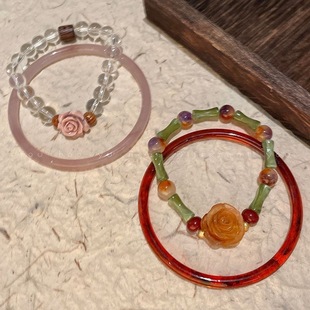 Pink mist rose ~ flower beaded bracelet for women, light luxury, high-end summer bracelet, temperament and versatile graduation season gift