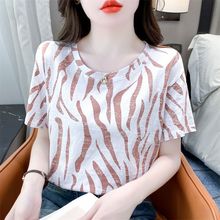 时尚欧货豹纹薄款短袖t恤女夏季新款纯棉女生宽松百搭体恤衫上衣