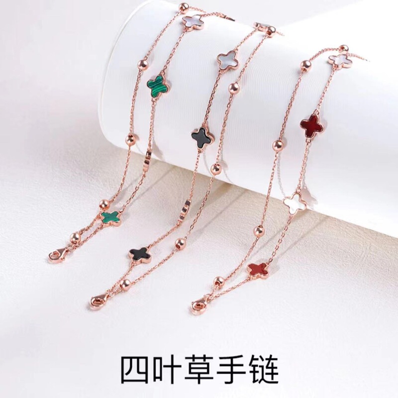 Four-leaf Clover Double-layer Bracelet Women's Malachite Red Agate Light Luxury European and American Ins Style Niche High-end Design Bracelet