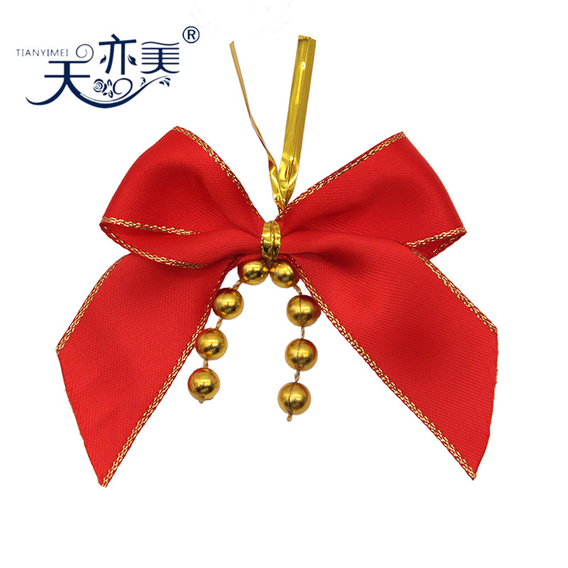 Hermosas cuentas Rojas brillantes decoración de Navidad arco regalo de Navidad colgante Lazo de la cinta