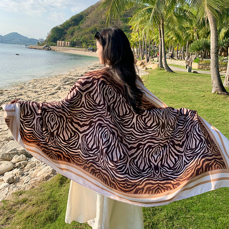 Estilo coreano cebra rayas borla larga bufanda playa viajes protección solar sombrilla chal algodón sensación de lino toalla playa para las mujeres