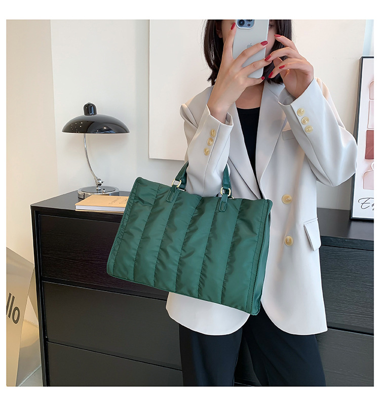 Streetwear Style Square Shape Women's Medium Nylon Solid Color Streetwear Zipper Tote Bag