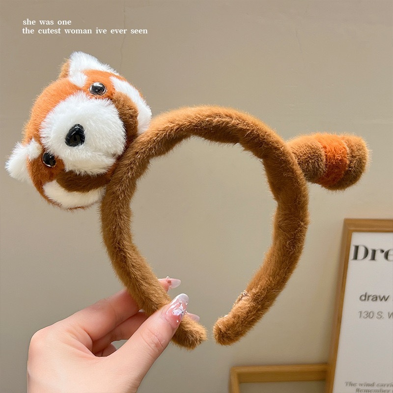 かわいいアライグマのヘッドバンド、クリエイティブな漫画の帽子、動物園で販売されているかわいい写真ヘアピン、ぬいぐるみのレッサーパンダ、面白いヘッドバンド|undefined